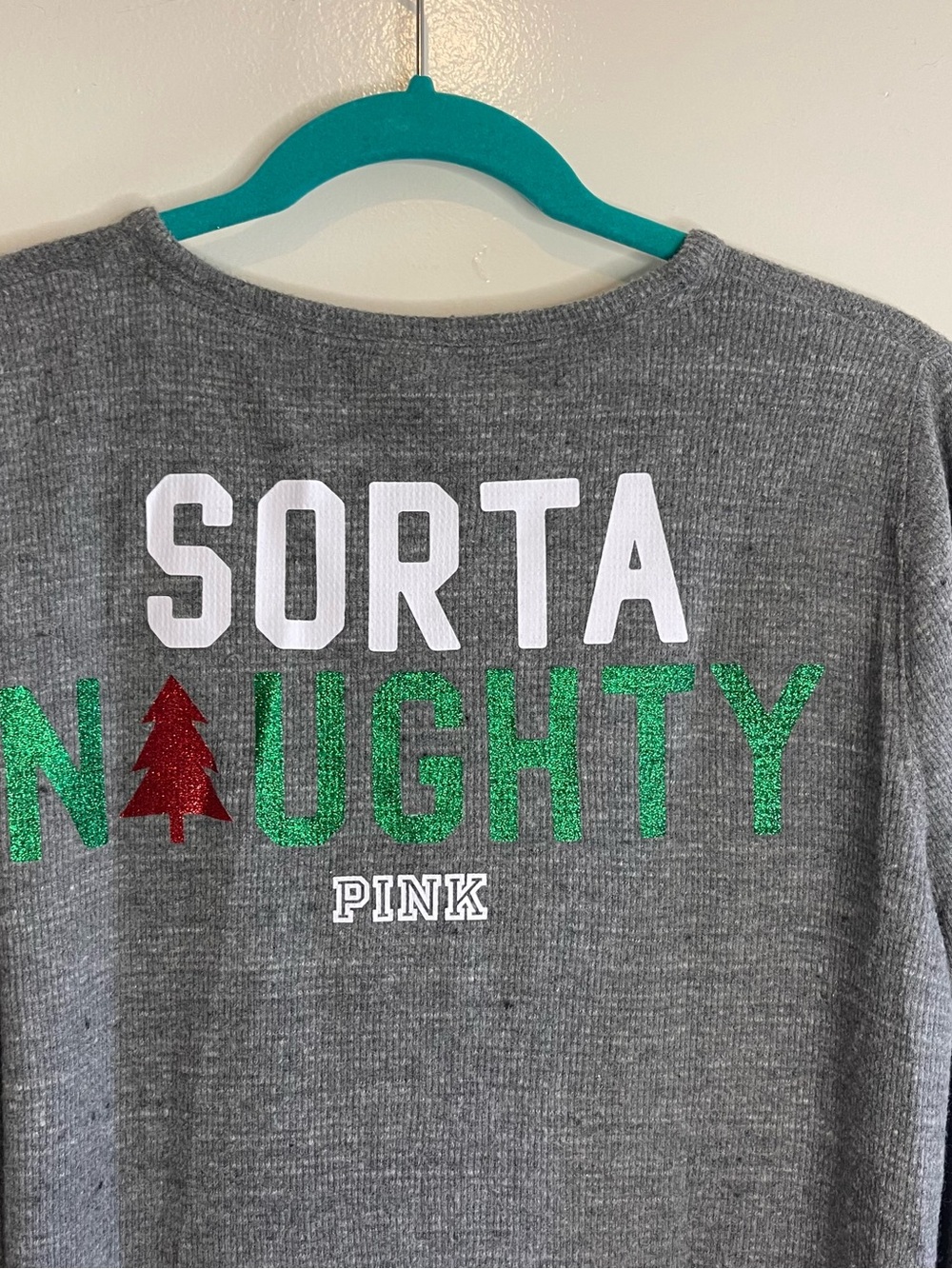 Victoria's Secret PINK Sleep Shirt Santa Nice Sorta Naughty Xmas Size Large - Picture 8 of 11